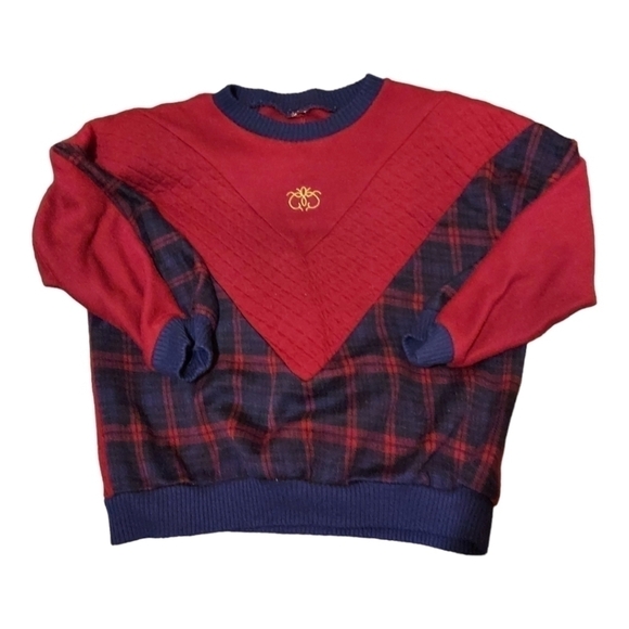 The American Collection Cricket Lane Red Blue Check Sweatshirt Sz Large Vintage - Picture 2 of 5
